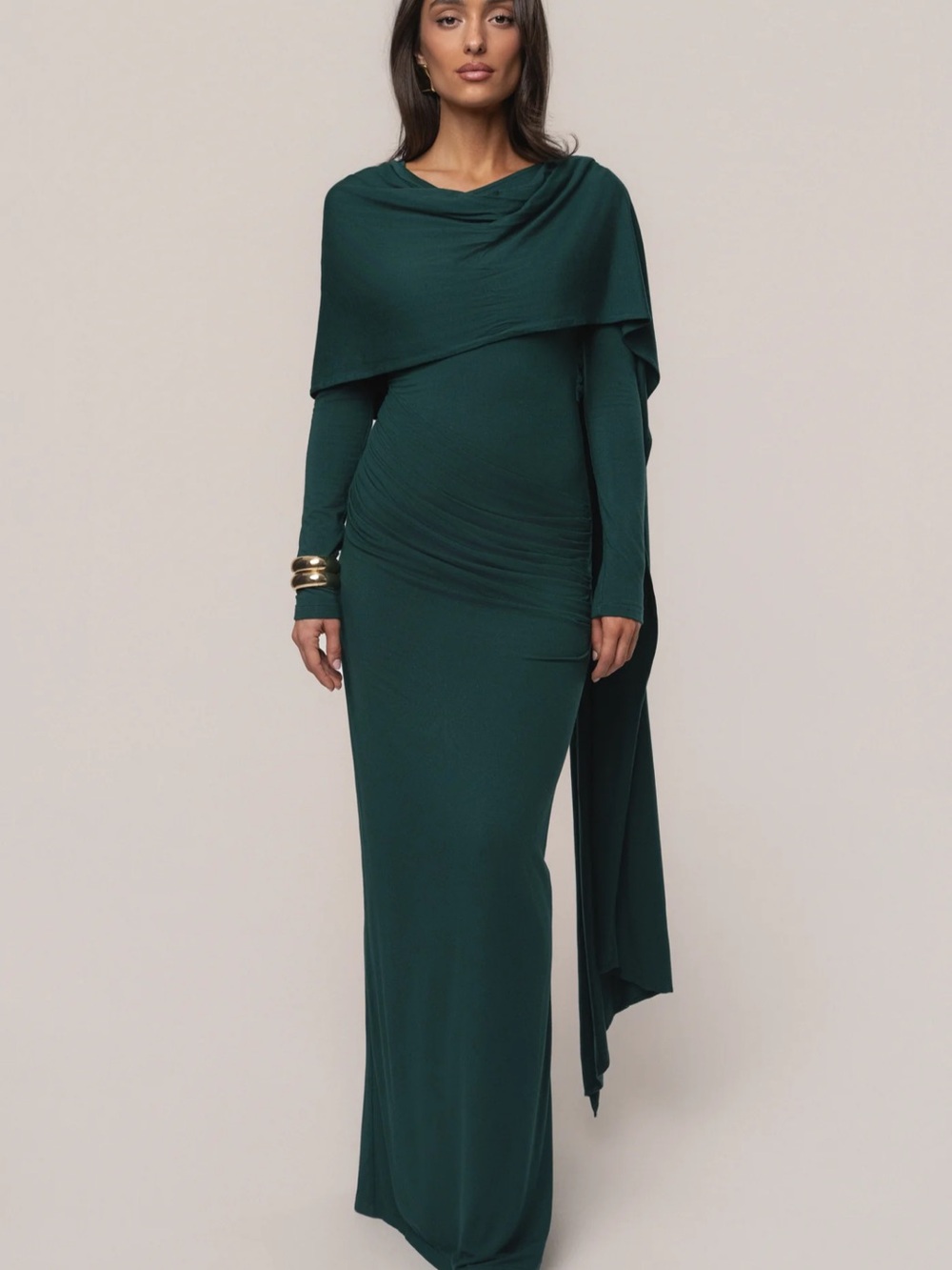 JLUXLABEL Forest Green Draped Long Sleeve Maxi Dress